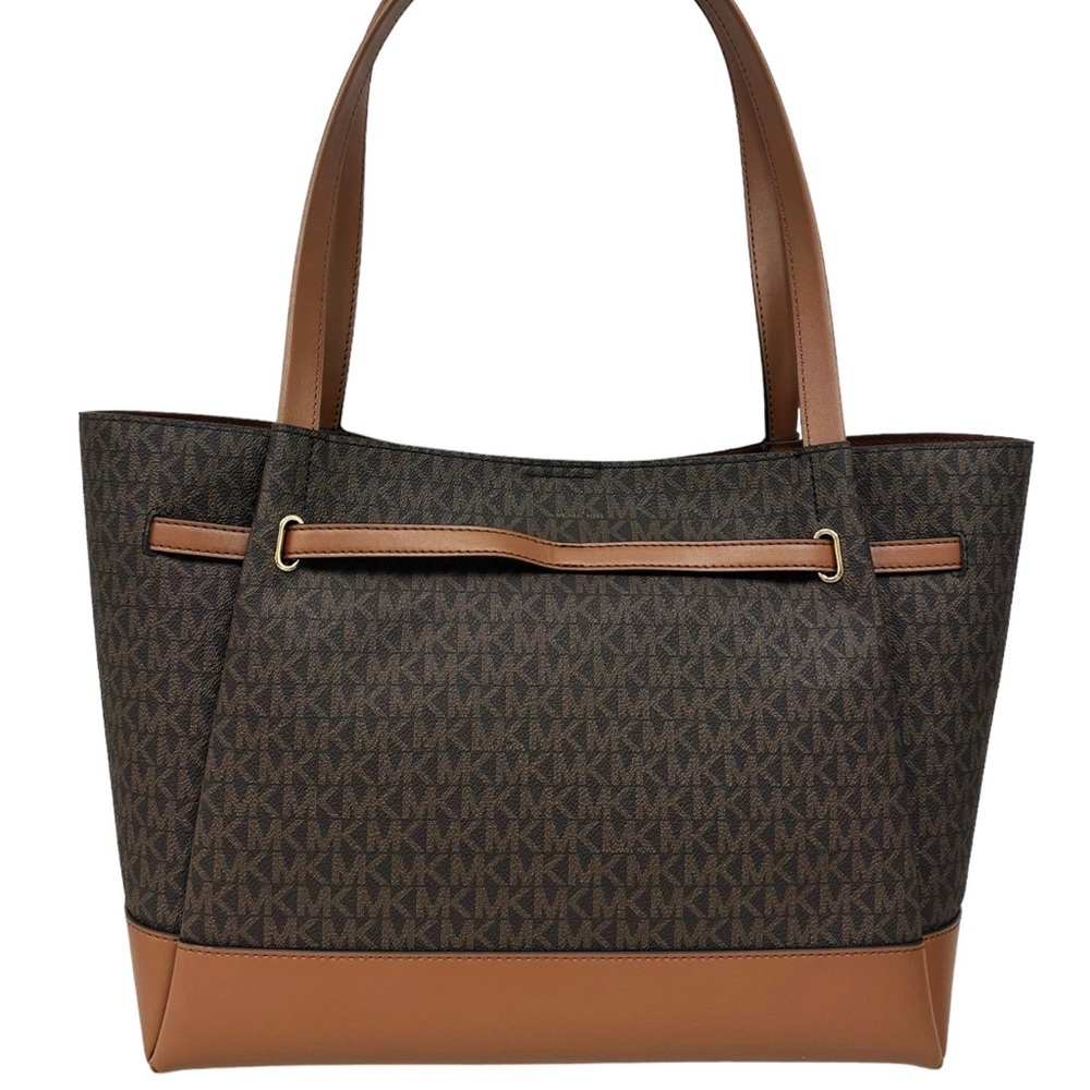 Michael Kors Reed Large Belted Logo Shoulder Bag Tote Purse Brown MK Signature - Picture 5 of 7